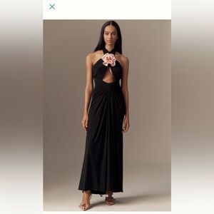 Mac Duggal Halter 3D Rosette Jersey Slim Black Maxi Dress